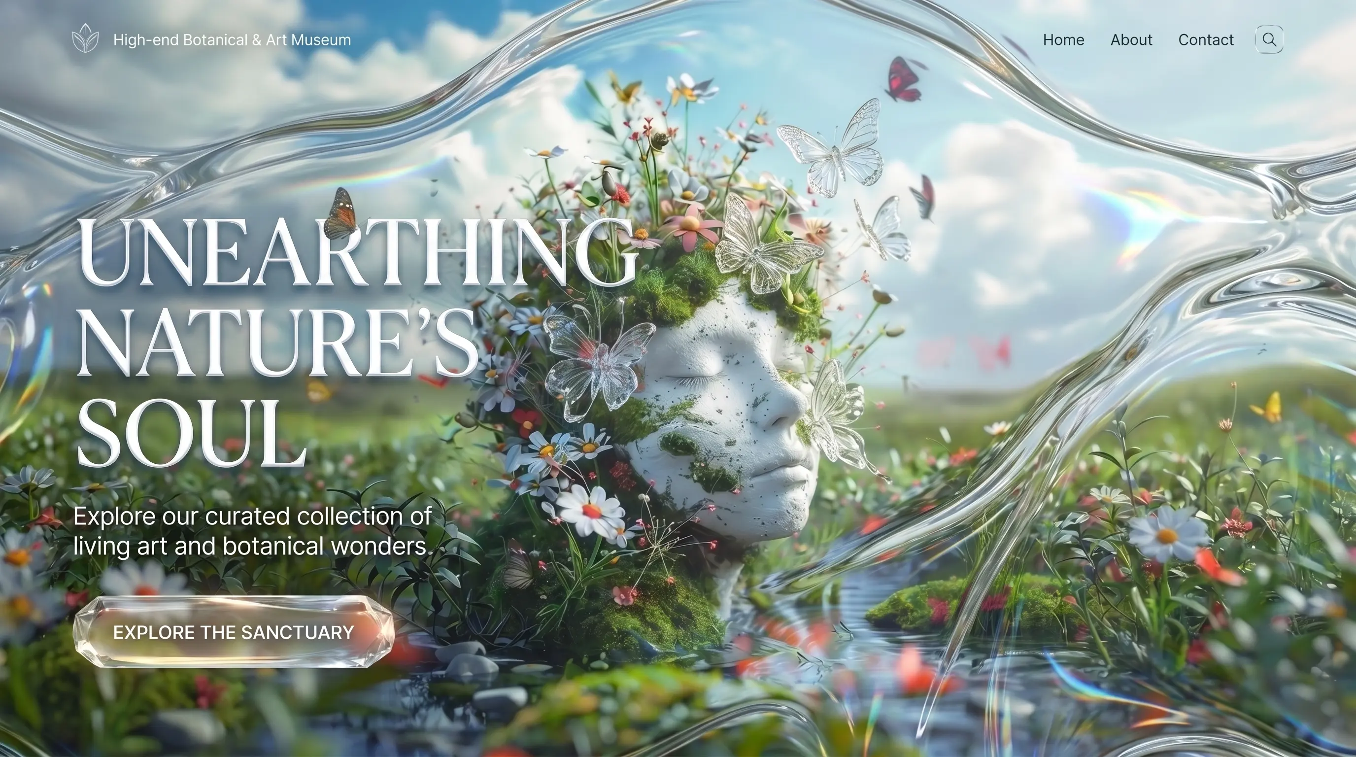 High-end botanical and art museum homepage displayed on desktop